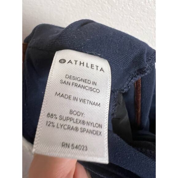 Athleta Track Tux Navy Blue Side Stripe Leggings Size Medium - Picture 9 of 9